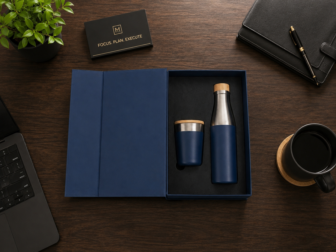 ELARA - Navy Blue Bottle Tumbler Gift Set